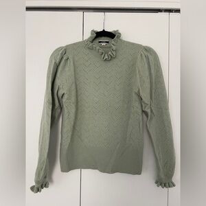 J. Crew Cashmere Pointelle Ruffle Neck Sweater in Soft Green